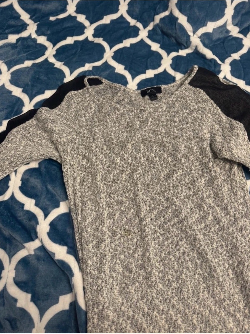 BCX Gray Marled Cold-Shoulder Sweater with Black Shoulder Accents